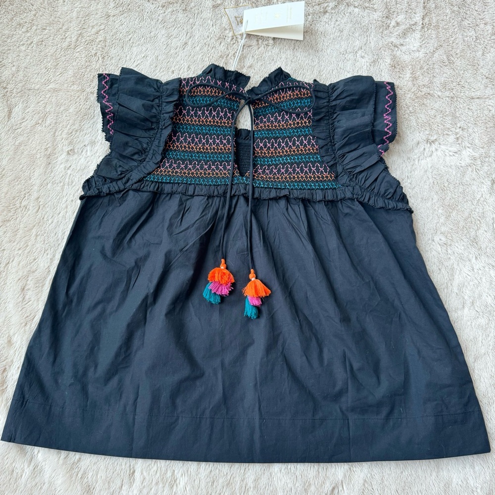 Love The Label Anthropologie Poppy top black multi size M - Picture 6 of 9